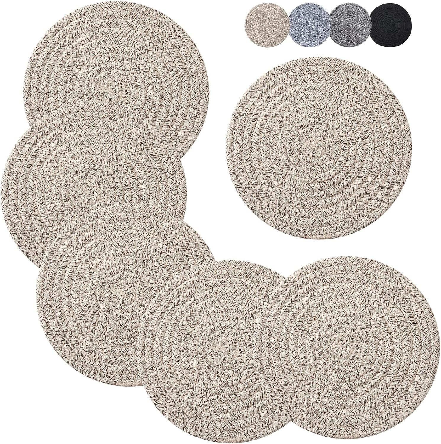 Coga 8" Trivets for Dishes, Pots and Pans, 6 Pack Heat Resistant Hot Pads, Pot Holders for Kitchen, Plate Mats for Table and Countertops, Farmhouse Decor Home Kitchen Essentials, Brown