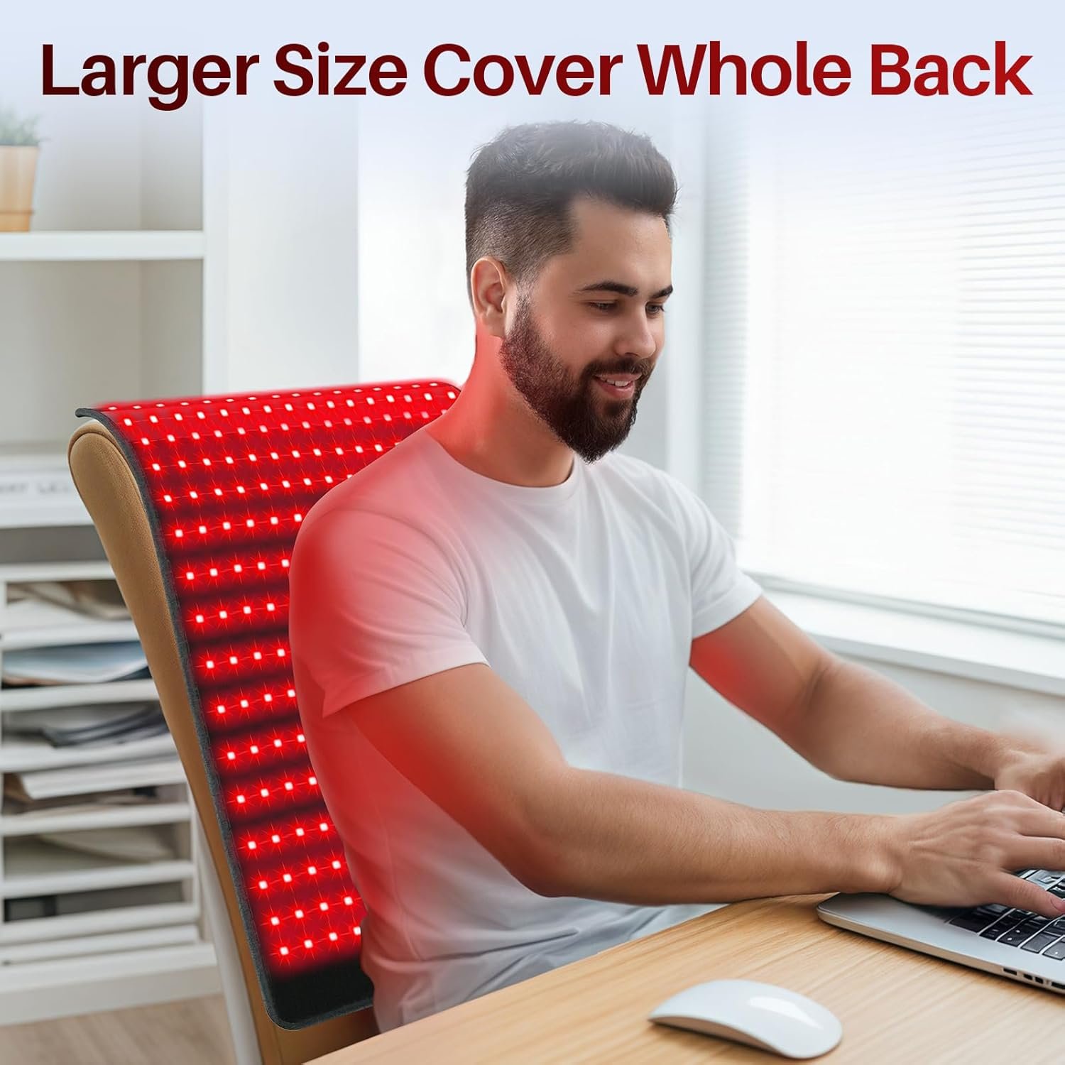 Comfytemp 24'' x 17'' Large Red Light Therapy Pad for Body, 320 LEDs Near Infrared Light Therapy Pad, 48W Light Wrap for Back Waist Joint Muscle, 660nm & 850nm - Image 2