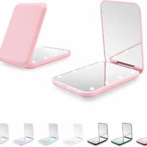Compact Mirror, 1X/3X Magnification LED Pocket Mirror with Nternal BIattery, Mini Mirror for Purse, Pocket,Travel and Present (Pink)