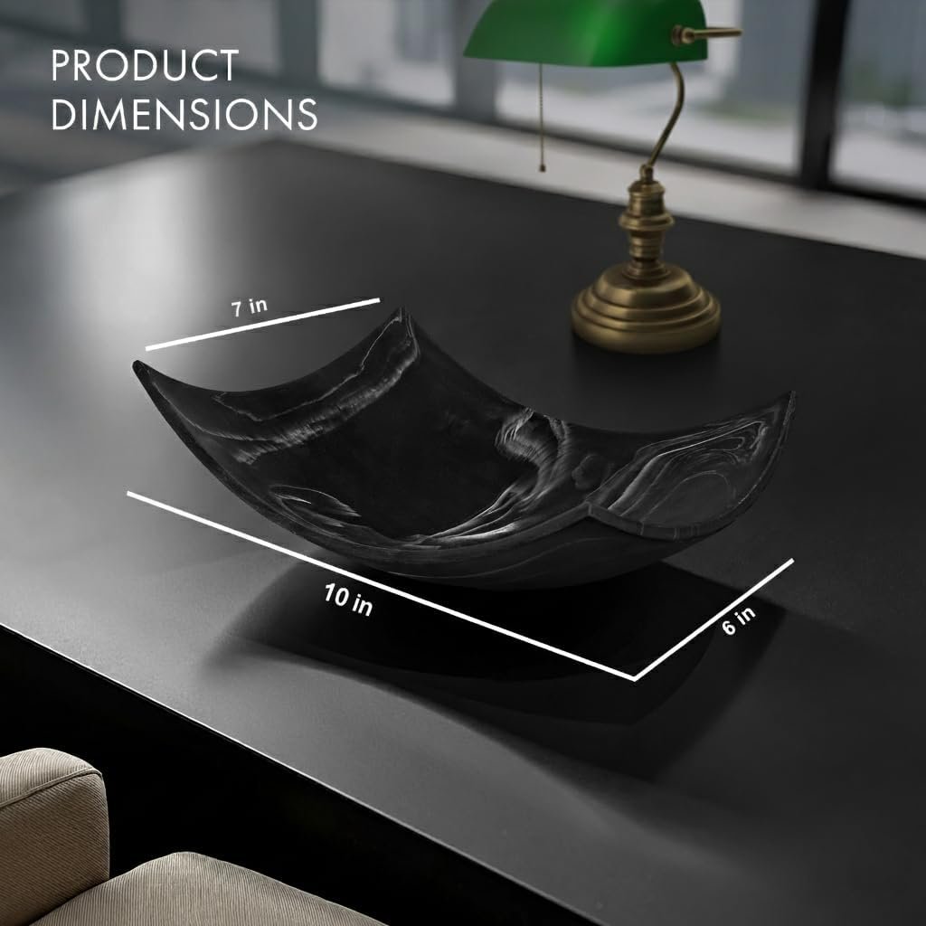 Creative Scents Black Marble Look Decorative Bowl, Coffee Table Decor for Living/Dining Room, Modern Black Catch-All Key Dish Decorations for Entryway, Black Decor - Fruit Bowl for Kitchen Counter - Image 2