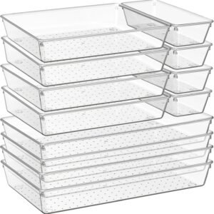 Criusia 12 Pack Large Clear Plastic Drawer Organizer Trays | MULTI-USE Acrylic Drawer Storage for Kitchen, Bathroom, Makeup, Office, School, Undies | College Dorm Room, Home Apartment Essentials