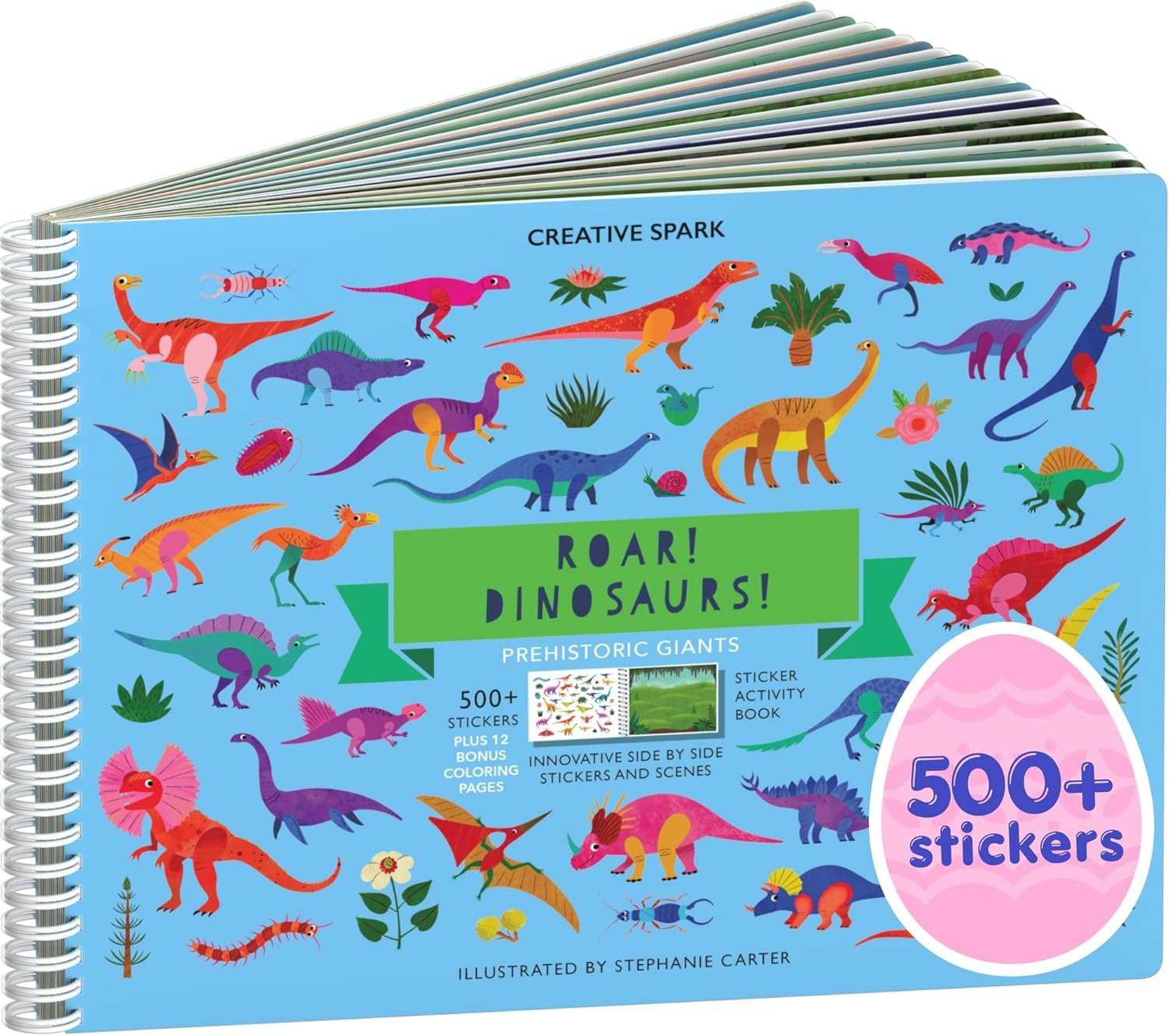Cupkin Dinosaur Sticker Book Activity for Kids, Toddler Airplane Travel Essentials, 500+ Dino Stickers for Kids + 12 Scenes + 12 Coloring Book Pages, Dinosaur Lover Gift, Crafts Ages 2-8