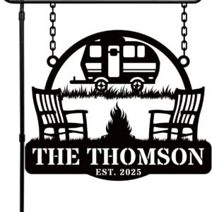 Custom Hanging Camping Sign, camping decor for camper Yard Sign, Personalized Happy Camper Metal Signs, Camper Decor, RV Decor, Custom Campground Sign, gifts for rv owners