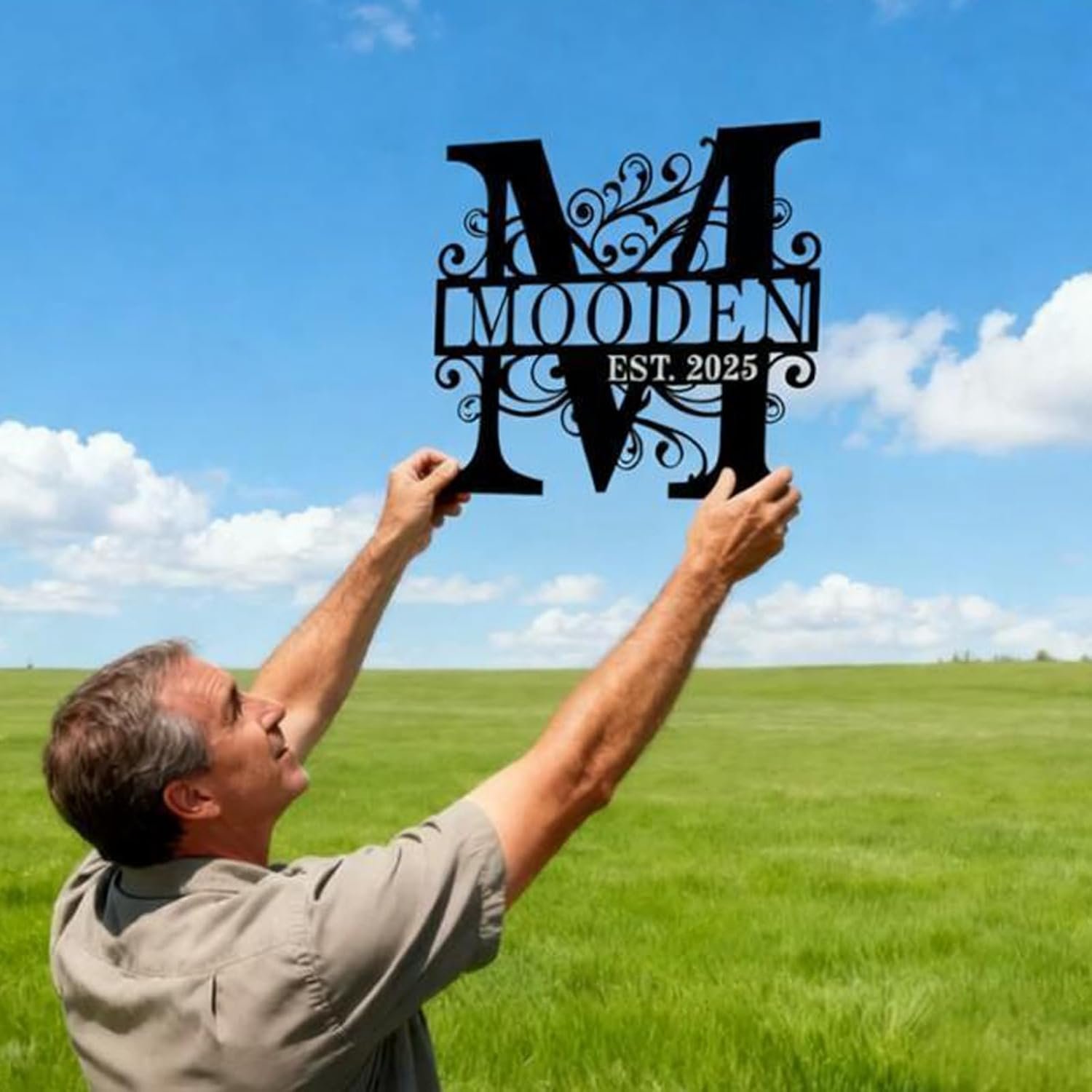 Custom Metal Family Name Sign with Initials and Established Date, Personalized Last Name Plaque for Wall Decor, Housewarming Wedding Gift, Home Office Art