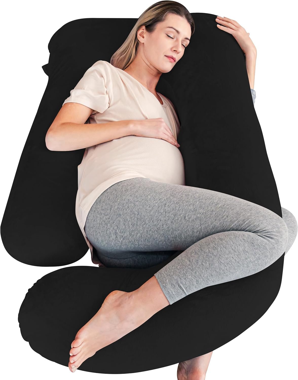 Cute Castle Pregnancy Pillows, Soft U-Shape Maternity Pillow with Removable Cover - Full Body Pillows for Adults Sleeping - Pregnancy Must Haves - Jumbo 57 Inch - Black