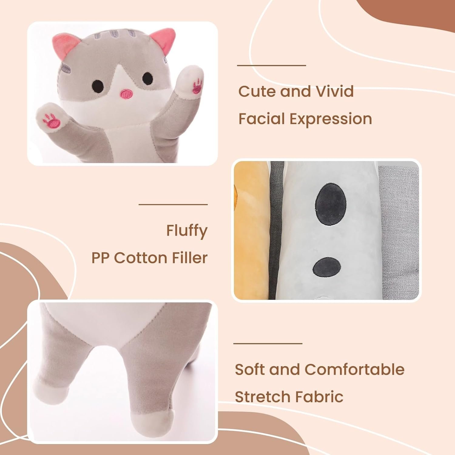 Cute Cat Plush Long Body Pillow – Soft Cartoon Stuffed Animal Doll, Kawaii Cat Plushie Cuddle Toy Gift for Kids, Girls & Girlfriend (Pink, 19.7 Inch) - Image 2
