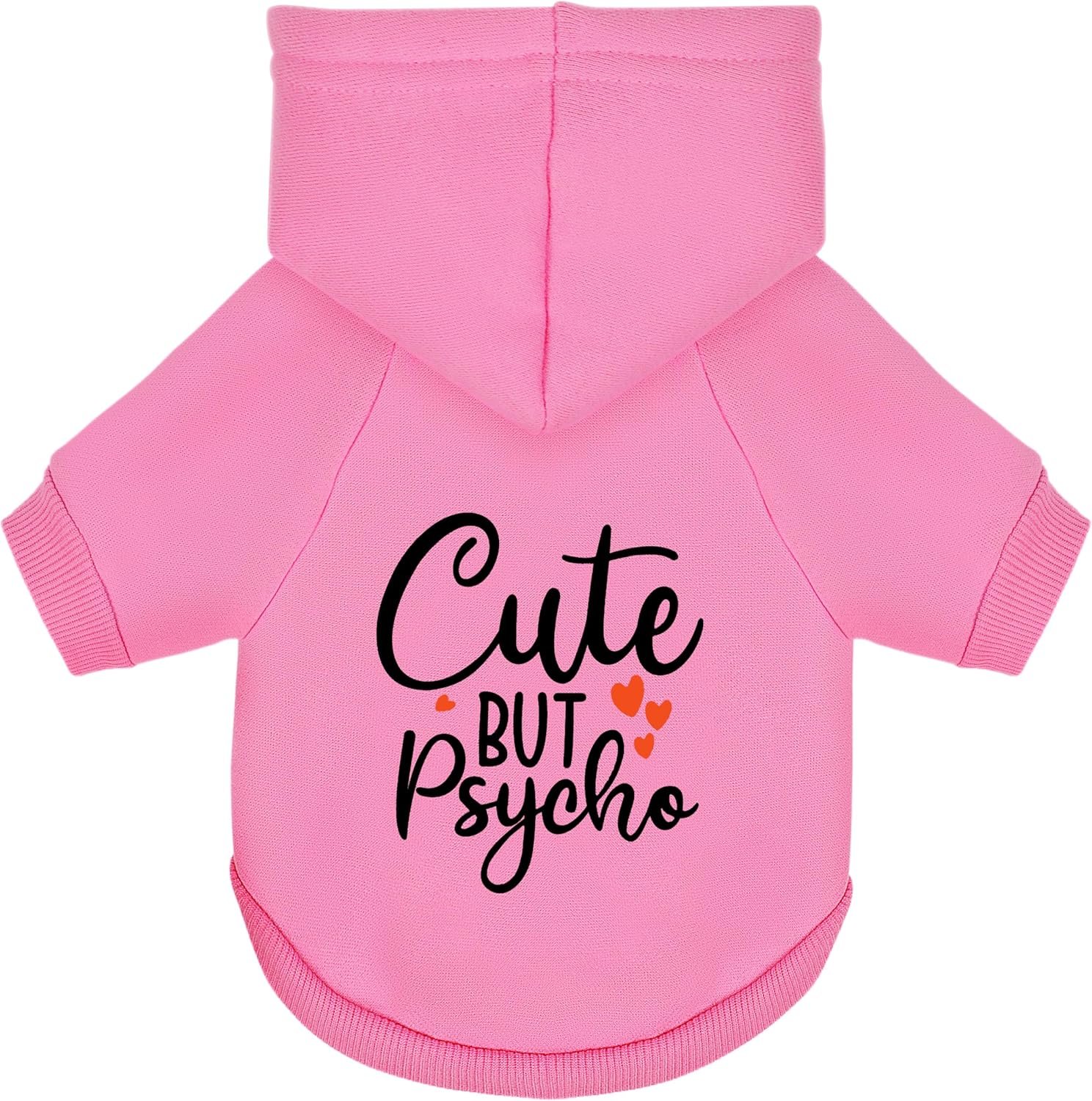 Cute but Psycho Dog Hoodie - Warm and Soft Dog Sweatshirt with Leash Hole, Fun Slogan Print, Cozy Winter Coat for Small Medium Dogs and Cats, Perfect for Cold Weather and Daily Walks.Pink S