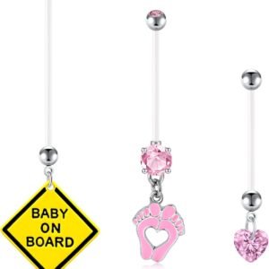 D.Bella 14G Pregnancy Belly Button Rings with Replacement Balls Flexible Bioplast Sport Maternity Belly Ring Retainer for Women Navel Piercing Retainer 1 1/2Inch (38mm)