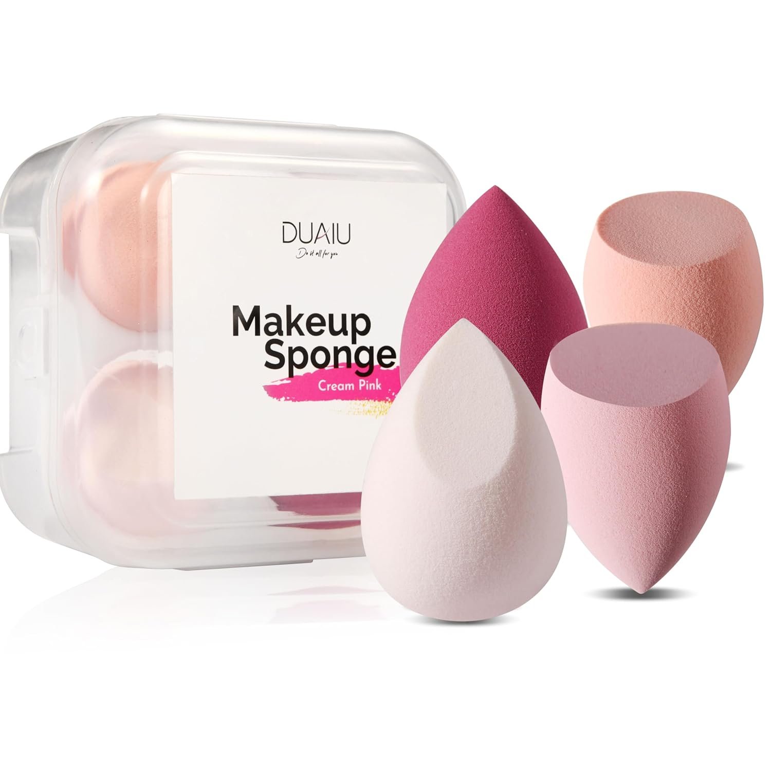 DUAIU 4 Pcs Makeup Sponge Set Beauty Sponge Foundation Blending Sponge, Flawless for Liquid, Cream, and Powder, Multi-colored Makeup Sponges with Storage Box