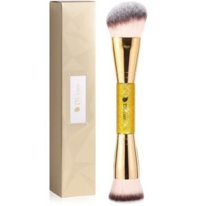 DUcare Dual End Foundation Contour Bronzer Brush, Gold Glitter Handle Double Ended Professional Face Makeup Tool for Liquid Cream Powder