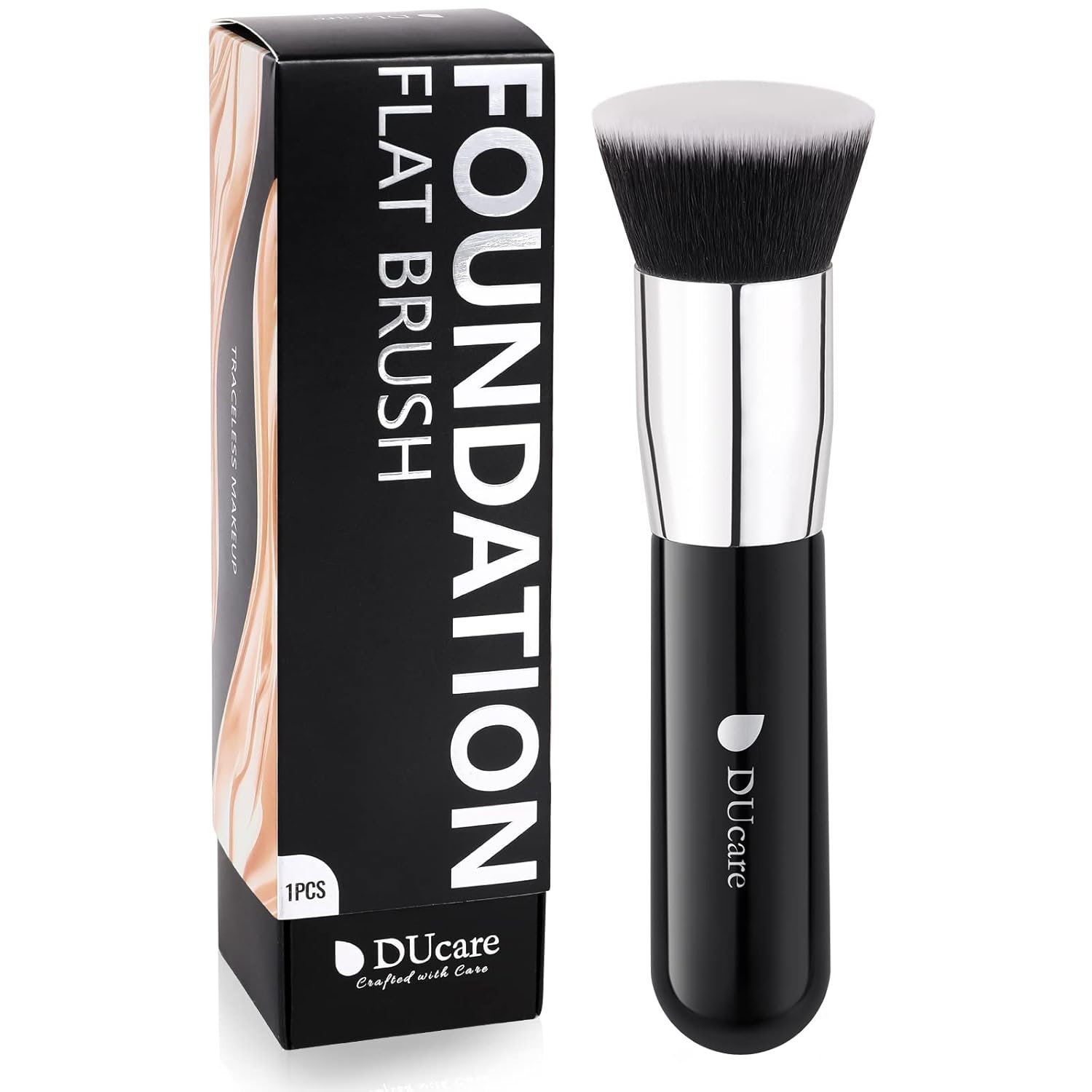 DUcare Kabuki Foundation Brush for Liquid Makeup Flat Top Professional Stick Buffing Blending Mineral Powder Large Face Makeup Brush, Black