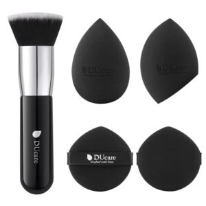 DUcare Makeup Sponges with Foundation Brush Makeup Puff Blending Foundation Sponge for Liquid BB Cream Mineral Powder Buffing Stippling
