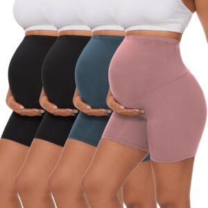 Dalavch 3/4 Pack Women's Maternity Yoga Shorts Over The Belly Pregnancy Biker Workout Active Athletic Pregnant Shorts 5”