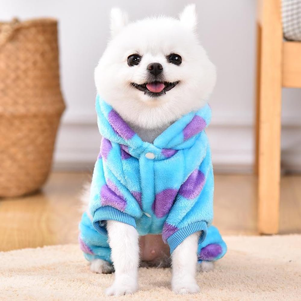 Dinosaur Pet Costume Hooded Jumpsuit for Small Dogs Cats, Soft Flannel Warm Four-Legged Clothing with Leash Hole, Funny Cosplay Outfit for Easter Halloween Christmas (Small, Dinosaur) - Image 2