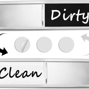 Dishwasher Magnet Clean Dirty Sign, Slide Strong Clean and Dirty Magnet Indicator for Dishwasher, Non-Scratch, Easy to Read, Self-Adhesive Stickers for Non-Magnetic Dishwasher, Refrigerator（Black White）