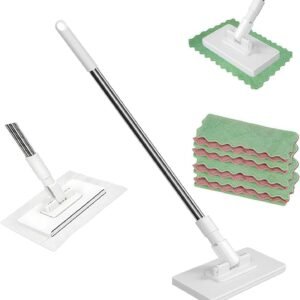 Disposable Dust Mop with 4 Reusable Cloths, Dust Mop Kit Flat Mop 39" Long Dust with Handle Mops with Disposable Cloth for Multi Surface Cleaning, Wet&Dry(1 Pcs)