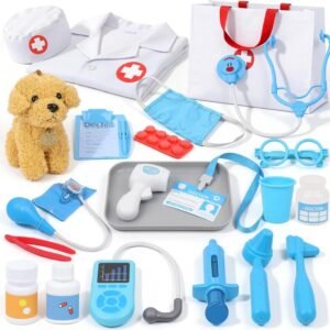 Doctor Kit for Toddlers 3-5 - Play Veterinarian Set Toys for 3 4 Year Old Boys Girls, Pretend Play Medical Kit with Dog, Bag, Costume, Stethoscope, Birthday Christmas Stocking Stuffers Gifts for Kids