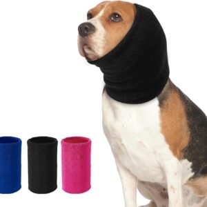 Dog Calming Hoodie Cat Anxiety Relief Cover,Double Layer Thickened Pet Ears Protector Soft Elastic Neck Band Noise Cancelling Ear Muffs for Grooming,Force Drying,Bath,Fireworks (Black, Medium)
