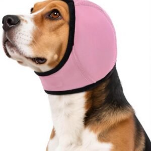 Dog Calming Hoodie Water Resistant,Adjustable No Shake Ear Wraps for Dogs,Anxiety Relief & Noise Protection,Pet Ear Cover Muffs for Swimming,Firework,Grooming,Thunderstorms,Bathing,Pink,S