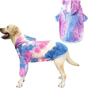 Dog Cotton Tie dye Hoodie Blue Pullover Sweatshirts Soft and Stretch Pets Clothes Hooded for Large Dogs(Blue 2XL)