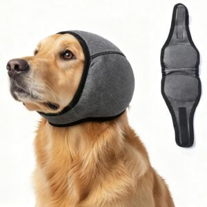 Dog Ear Muffs, No Flap Ear Wraps for Dogs Hematoma - Waterproof Elastic Ear Cover with Calming Hoodie (Large)