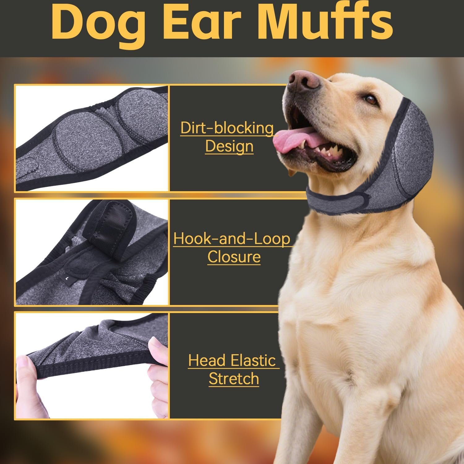 Dog Ears Cover, Dog Ear Muffs Noise Protection, Adjustable No Shake Ear Wrap Comfortable Quiet Dogs Calming Hood Blow Drying Headband Wraps (Grey, S(Head Circle:10"-15")) - Image 2