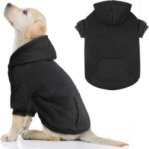 Dog Hoodie Dog Sweaters for Large Dogs,Pet Sweater Soft Solid Brushed Fleece Pet Clothes Pet Hoodie Sweatshirt with Pocket(Black-L)