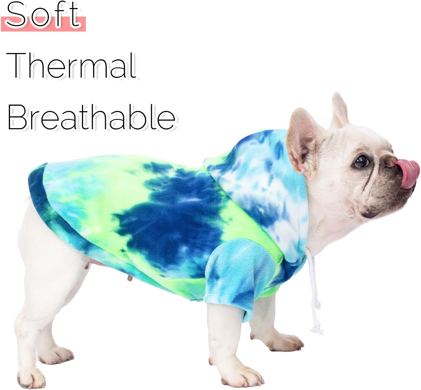 Dog Hoodie Tie Dye Dog Sweatshirt Chic Winter Clothes Ultra-Soft Warm Sweaters for Small Medium Dogs Fashion Pet Clothes for Dogs (Blue/Yellow/Green, M (Back: 12.99",Chest: 17.71", Neck: 14.96")) - Image 2