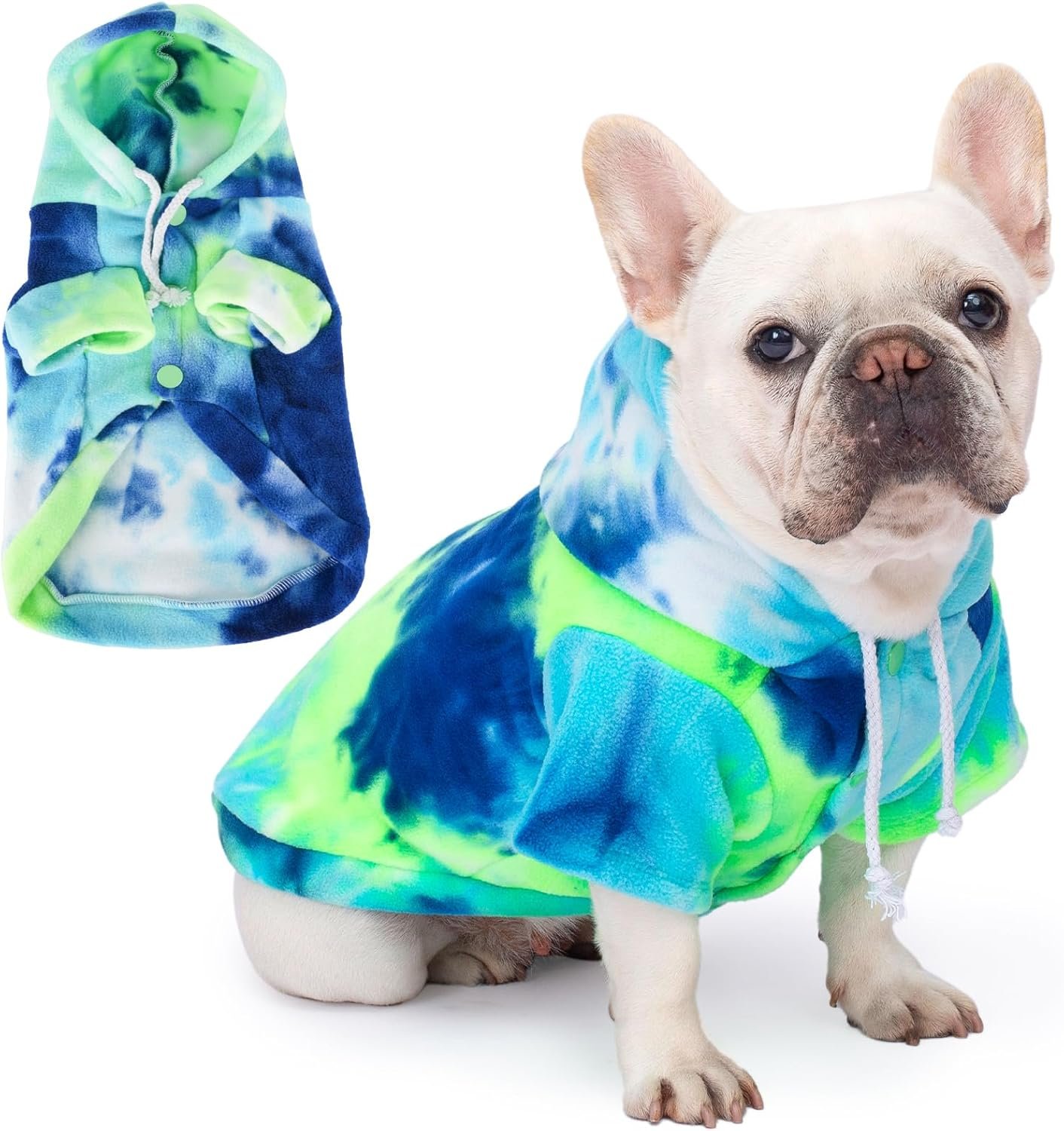 Dog Hoodie Tie Dye Dog Sweatshirt Chic Winter Clothes Ultra-Soft Warm Sweaters for Small Medium Dogs Fashion Pet Clothes for Dogs (Blue/Yellow/Green, M (Back: 12.99",Chest: 17.71", Neck: 14.96"))