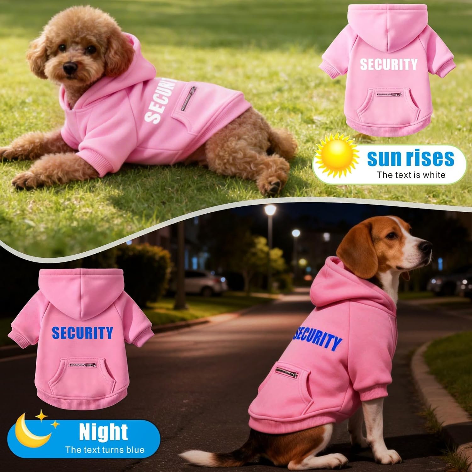 Dog Hoodie for Large Dogs Glow-in-The-Dark Security Dog Sweater Sweatshirt Hooded Soft Brushed Fleece WinterClothes with Dual Pocket Zip Puppy Hoodies Pink XXL - Image 2