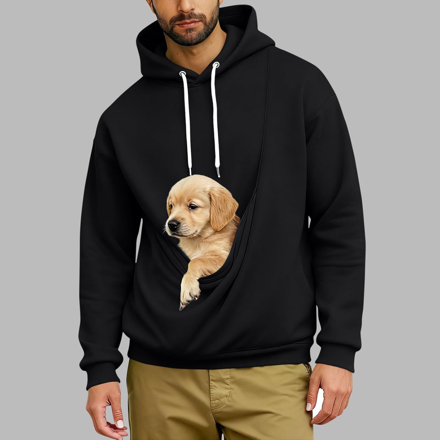 Dog Pouch Hoodie For Men Women Kangaroo Pocket Cat Pouch Sweatshirts Pet Carrier Pullover Animal Holder Tops Plus Size - Image 2