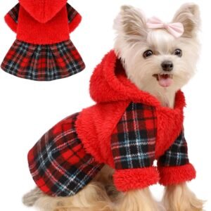 Dog Sweater Dresses for Small Dogs Girl, Christmas Winter Puppy Clothes Fleece Warm Puppy Hoodie, New Year Pet Festival Outfits Apparel Clothing, Pet Outfits for Chihuahua Yorkie Skirt (Small, Red)
