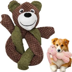Dog Toys for Aggressive Chewers, 2026 New Bunny Indestructible Dog Toy, Durable Squeaky Chew Teething Toys with Built-in Squeaker, Cute Plush Dog Toy for Boredom Relief (Bear)