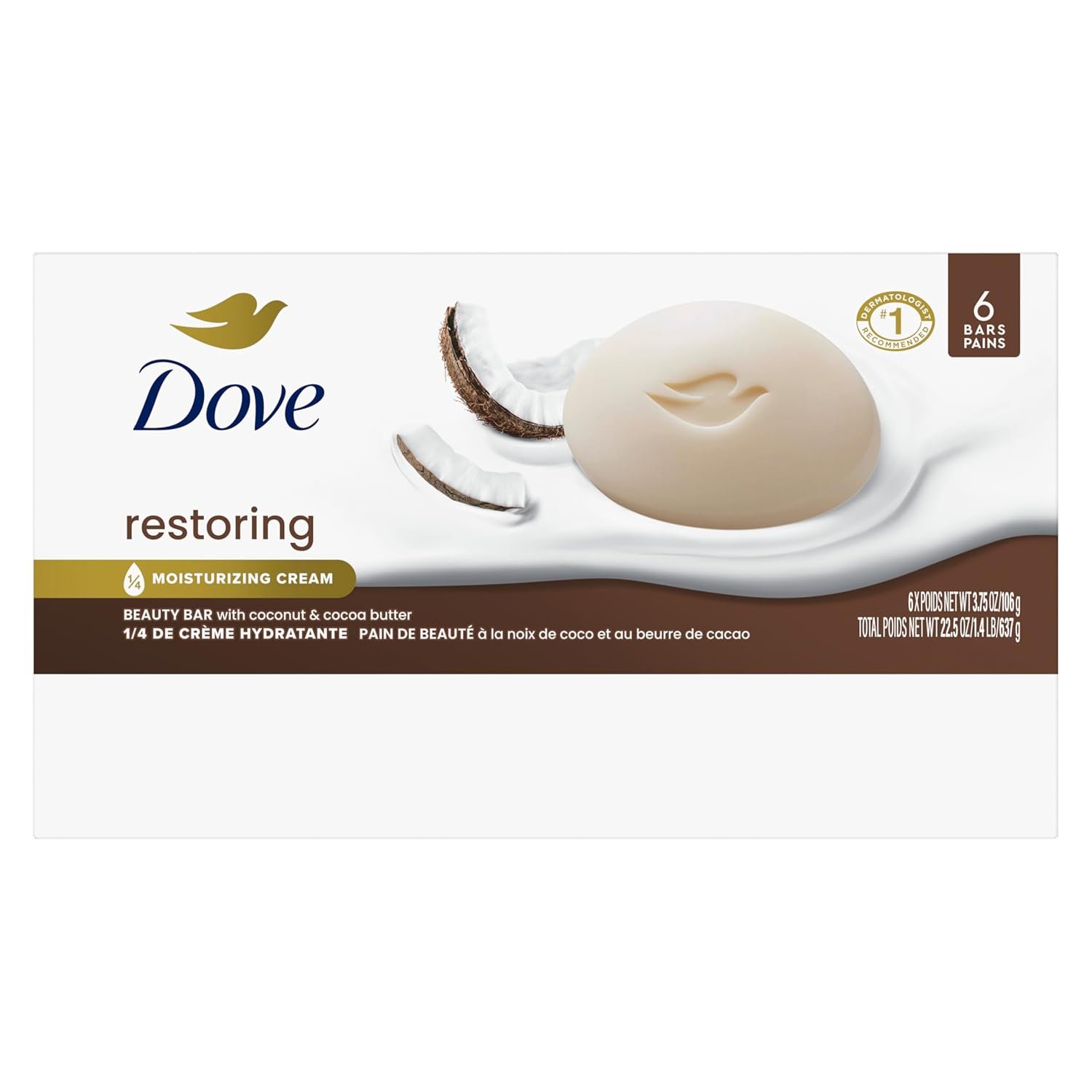 Dove Beauty Bar Soap Restoring Coconut & Cocoa Butter 6 Count for Restored Skin, Nourishes Skin 3.75 oz - Image 2