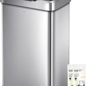 EKO Mirage-T 50 Liter / 13.2 Gallon Touchless Rectangular Motion Sensor Trash Can, Brushed Stainless Steel Finish