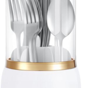 EXIN DECHEN 360° Rotation Silverware Organizer for Kitchen Counter,Utensil Holder Caddy Silverware Caddy Holder for Party,Spoon and Fork Organizer,7 Slots and Intermediate Drainage Device with Cover