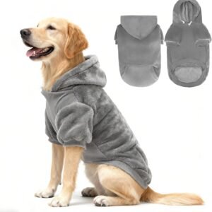 EXPAWLORER Flannel Basic Dog Hoodie - Winter Fall Warm Soft Fleece Sweater with Leash Hole and Pocket, Cold Weather Pet Clothes Coat Sweatshirt for Small Medium Large Dogs Puppy Cats Grey XL