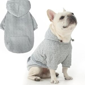EXPAWLORER Textured Cable Knit Basic Dog Hoodie, Elevated Style Dog Sweater with Leash Hole and Pocket, Soft and Warm Pet Winter Coat, Cold Weather Clothes for Small Medium Large Dogs,Grey S