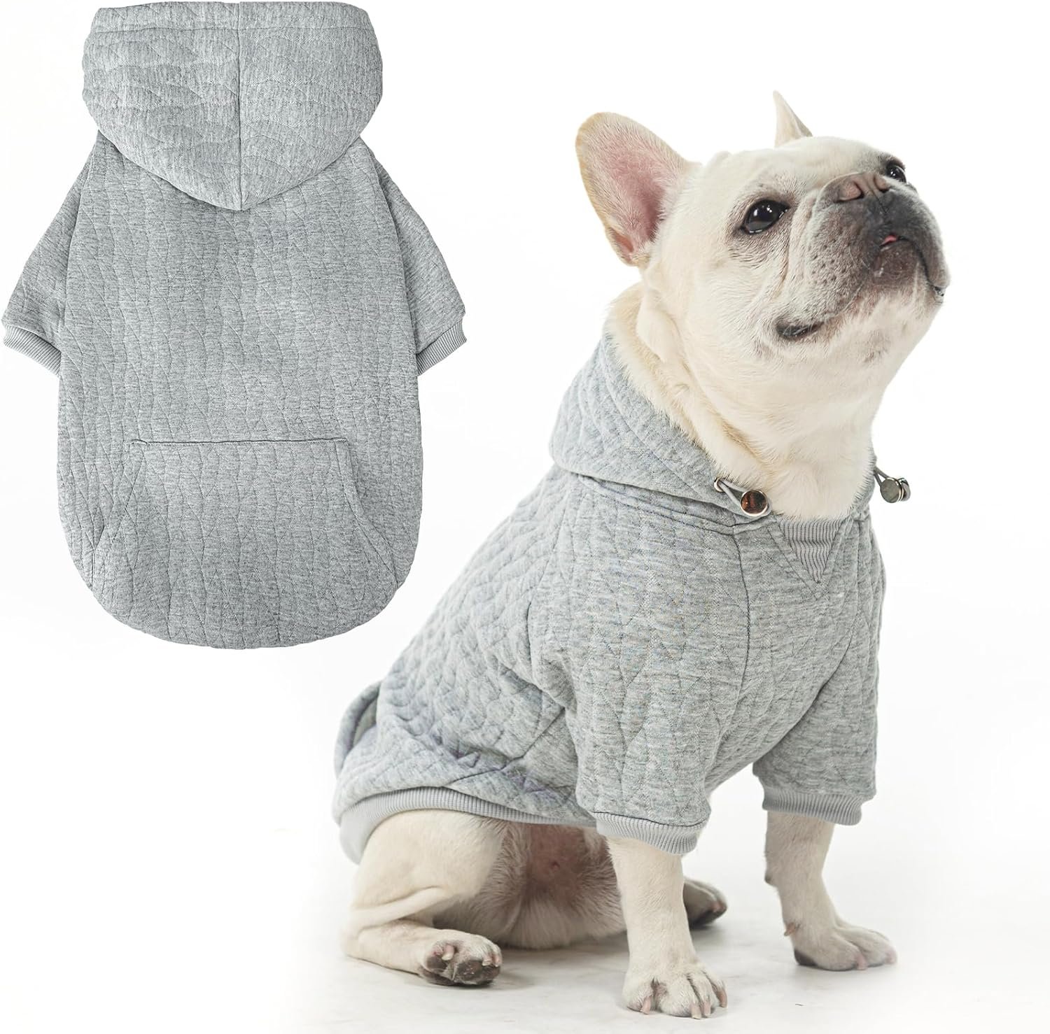 EXPAWLORER Textured Cable Knit Basic Dog Hoodie, Elevated Style Dog Sweater with Leash Hole and Pocket, Soft and Warm Pet Winter Coat, Cold Weather Clothes for Small Medium Large Dogs,Grey S