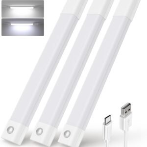 EZVALO Under Cabinet Lighting, Wireless Closet Lights, 50 LED Rechargeable Motion Sensor Light, Dimmable, 3 Color Temperatures, 11.8 inch Counter lights for Kitchen, Pantry, Bedroom, Wardrobe (3 Pack)