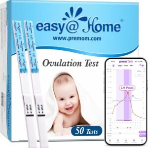 Easy@Home Ovulation Test Strips (50-Pack), FSA Eligible Ovulation Predictor Kit, Powered by Premom Ovulation Calculator iOS and Android APP, 50 LH Tests