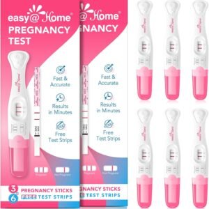 Easy@Home Pregnancy Test Sticks: Reliable & Early Detection - Accurate Results in Minutes - Easy to Use at Home | Pregnancy Tests with Curved Handle - 6 Sticks + 12 Strips