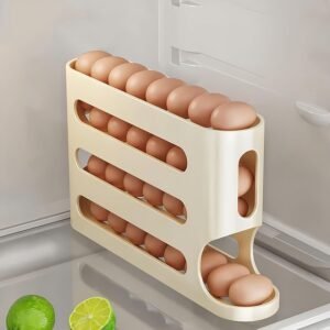Egg Holder for Fridge, Egg container for refrigerator, Space-Saving Automatic Rolling Eggs Dispenser, 4 Tiers Fridge Egg Rack for Refrigerator Holds up to 30 pcs