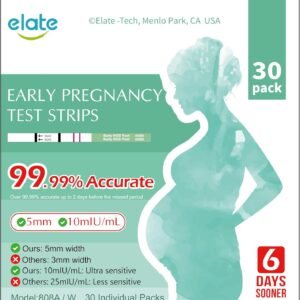 Elate HCG Pregnancy Test Strips 30 Count - 99.99% Accurate, 10mIU/mL, Early Detection 6-Days Before Missed Period, Bulk EPT, Easy Home Use, 5mm Dip