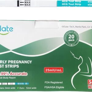 Elate Pregnancy Test Strips 20 Count Bulk HCG Early Detection, Ultra-Sensitive 25 MIU/mL, 99.99% Accurate, Easy Home Use, 5mm