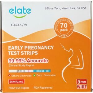 Elate Pregnancy Test Strips 70 Count Bulk Ultra Sensitive Early Detection Kit, 99.99% Accurate, 25 MIU/mL Pink Dye Urine Test, Fast Clear Result in Minutes, for Family Planning Easy Home Use