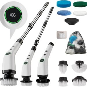 Electric Bathroom Cleaning Brush, Cordless Spin Scrubber Full Body Waterproof IPX7 with Adjustable Handle, 8 Replaceable Brush Heads for Bathtub/Kitchen/Window/Home -SD-CTB01