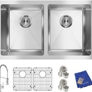 Elkay Crosstown 16 Gauge Stainless Steel 30-3/4" x 18-1/2" x 10" Equal Double Bowl Undermount Sink Kit with Faucet