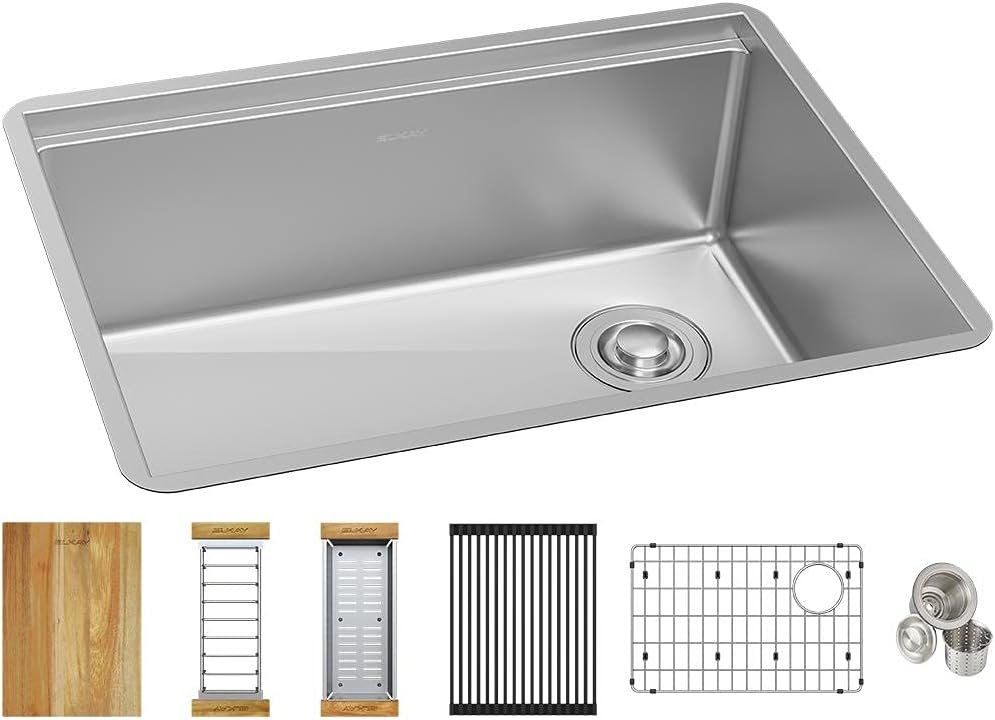 Elkay Crosstown 16 Gauge Workstation Stainless Steel 25-1/2" x 18-1/2" x 9" Single Bowl Undermount Sink Kit