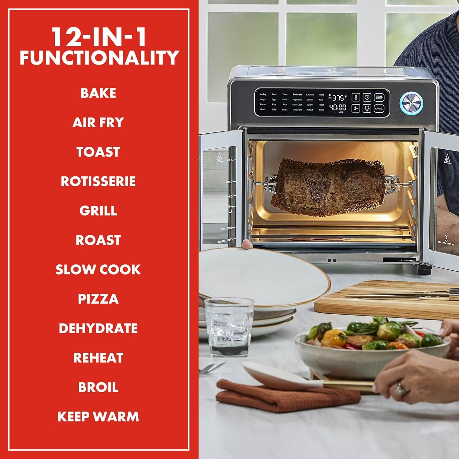 Emeril Lagasse Extra Large French Door Air Fryer Toaster Oven Combo, 24 Cooking Functions and Digital Controls, 7 Accessories Included, Stainless Steel Finish, 26QT Capacity - Image 2